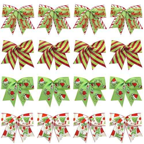 Christmas Bows 16 Pcs Red Green Christmas Bows for Tree Gift Wreaths Wrapping Garland, 6 Inch Christmass Decorations Ribbon Xmas Tree Ornaments