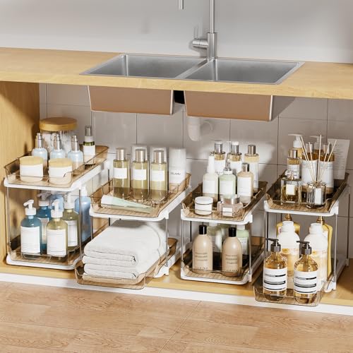 Delamu Amber 4 Pack Multi-Purpose Under Sink & Pantry Organizer with Movable Dividers