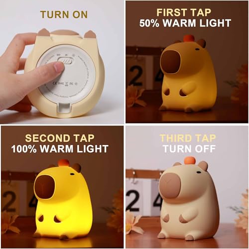 Lampeez Capybara Night Light, Cute Capybara Gifts for Kids, Soft Silicone Lamp Nursery Nightlight LED Touch Light, Bedroom Decor as Xmas Birthday Gifts for Boys Girls