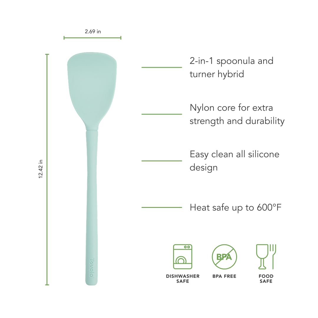 Tovolo Flex Core Scoopula Silicone Multifunction Spoon Spatula Combo Aqua Seafoam Green, BPA Free Spatula Spoon Silicone Heat Resistant Scoopula, Scoop and Serve Spatula Combo Kitchen Utensils