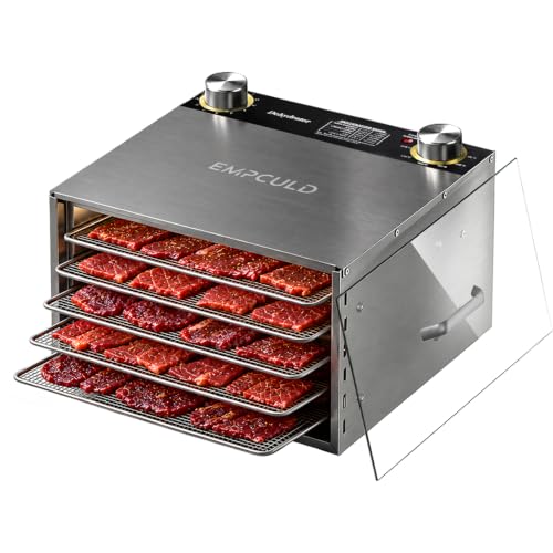 Empculd 5-Tray Food Dehydrator with Stainless Steel Trays, 194°F, 3.1 ft² Drying Area