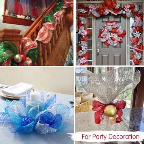 TONIFUL Red White Green Decorative Mesh Ribbon Rolls 10 Yards, 3 Pack for Christmas Wreaths & Party Decor