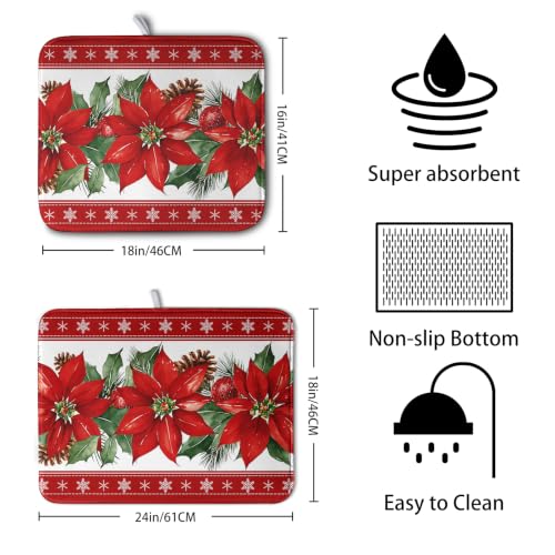 Christmas Poinsettia Dish Drying Mat for Kitchen Counter 18x24 Inch – Kwlegh