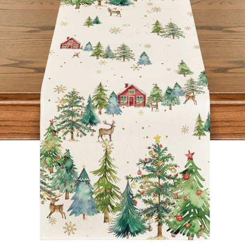 Artoid Mode Xmas Tree Table Runner 13x108 Inch Green Holiday Decor