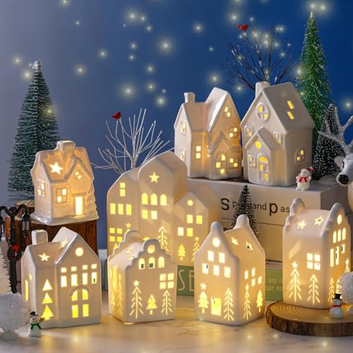 Cindeer Elegant 26-Piece White Ceramic Christmas Village Set