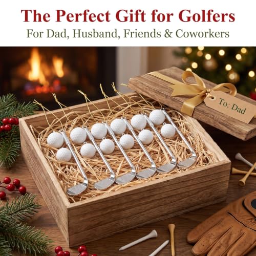 Golf Christmas Ornaments Set - White Golf Balls & Pins for Holiday Decor