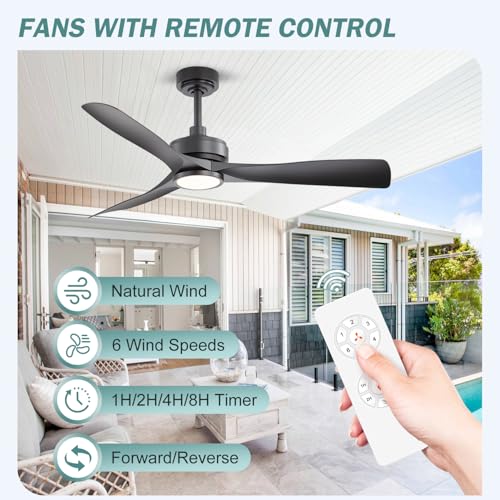 52-Inch Outdoor Ceiling Fan with Light and Remote, Weatherproof Patio Fan with DC Motor