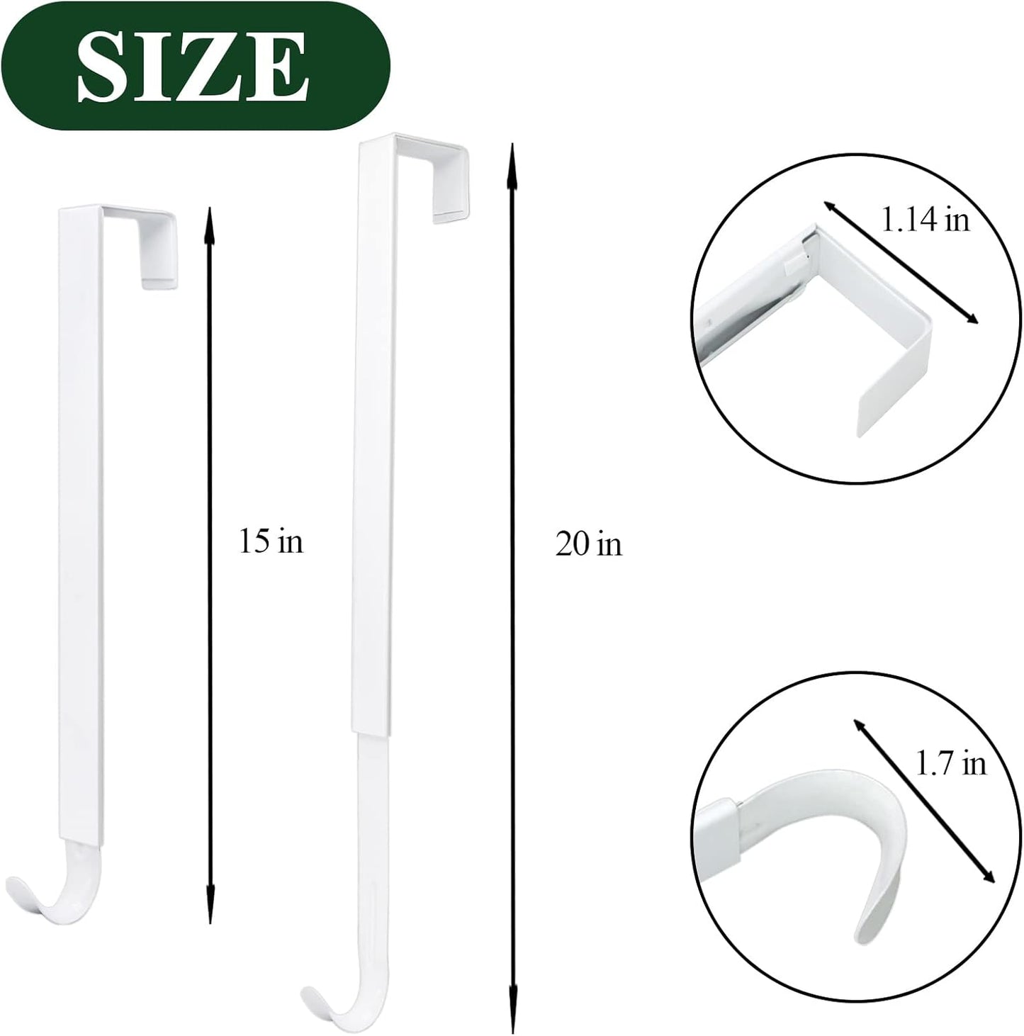 ZMCINER Wreath Hanger - Adjustable 15-25 Inch White Metal Hook for 20 lbs Christmas & Fall Decorations