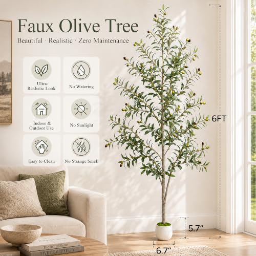 6FT Faux Olive Tree - Realistic Artificial Plant for Living Room & Bedroom
