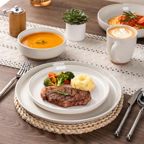 AmorArc Dinnerware Sets for 6, 18 Pieces Ceramic Plates and Bowls Set