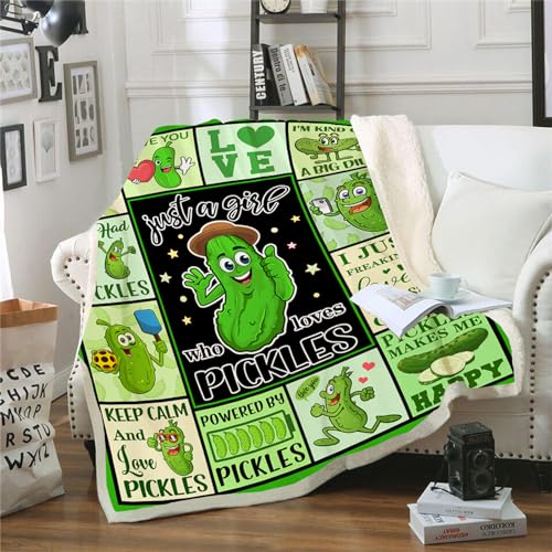 TRIKPTEY Pickle Blanket, Pickles Gifts for Kids, Pickle Blanket for Pickles Lover, Just A Girl Who Loves Pickles Throw Blankets, Funny Pickle Gifts Blanket for for Living Room Bed Sofa Couch 60¡±x50¡±