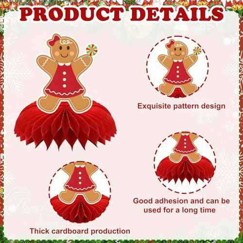 10 Pcs Christmas Honeycomb Centerpieces Gingerbread Christmas Table Centerpiece Gingerbread Decorations for Winter Holiday Merry Xams Party Favor Supplies