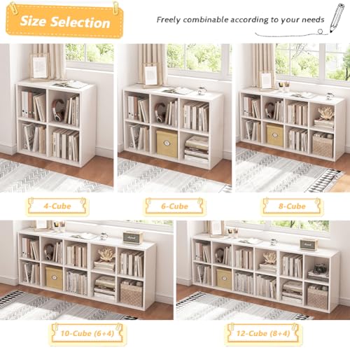NELYE 6 Cube Storage Bookcase - White Open Shelf Organizer, Versatile Cube Shelf
