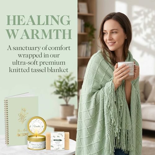 Wasocol Sage Green Self Care Gift Basket for Women - Relaxing Spa & Wellness Gifts