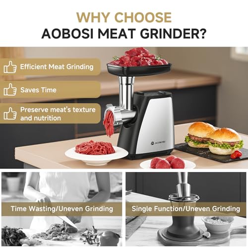 Electric Meat Grinder 3-in-1 Sausage Stuffer Kubbe Maker 2800W - Silver