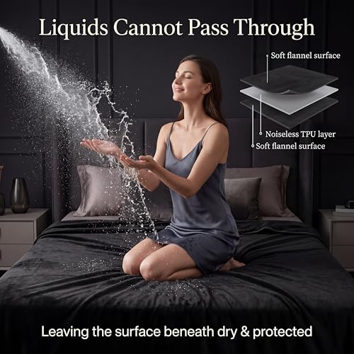 King Size Waterproof Bed Blanket 82x82 Inches - Reversible Flannel & Leakproof Protection