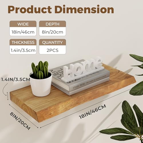 Floating Shelves Wall Mount Set - Live Edge Reclaimed Elm, 18x8x1.4in, 2-Pack