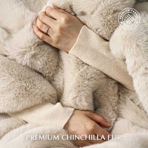 Faux Chinchilla Fur Throw Blanket - 50x60 Inch Birch Mink Plush Comfort