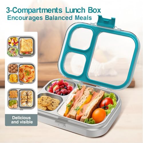 HOMEKOL 27oz Stainless Steel Bento Lunch Box with Leak-Proof Lid, Blue, 3.3 Cups