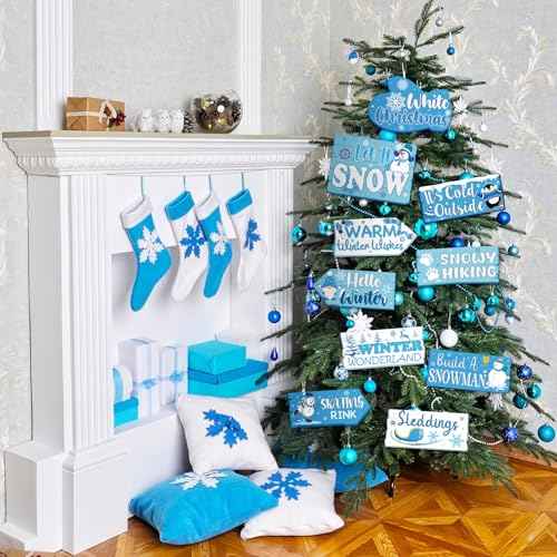 20 Pcs Winter Wonderland Christmas Decorations Let It Snow Party Directional Sign Winter Holiday Party Decorations for Door Wall Yard Photo Props Christmas Signs