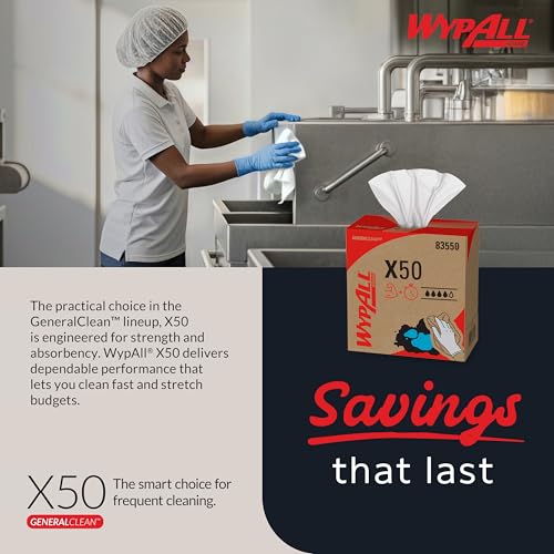 WypAll GeneralClean X50 Cleaning Cloths Set - Pop-Up Box, 10 Packs of 168 Towels