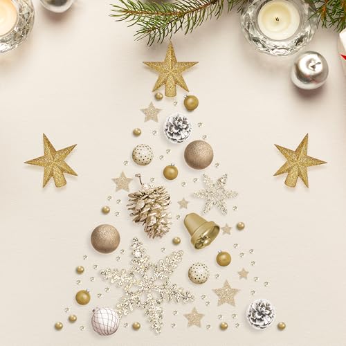 Christmas Tree Topper, 2.36" Gold Glitter Tree Topper, 3D Xmas Shatter-Proof Mini Bethlehem Tree Star Decorations, Waterproof Star Topper Decor for Holiday Home Outdoor Ornament