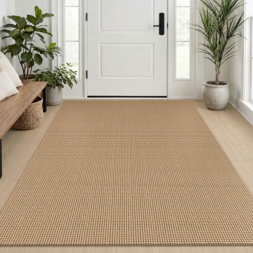 Earthall 4x6 Ft Woven Washable Area Rug - Non Slip Entryway Carpet in Orange/Tan/Brown