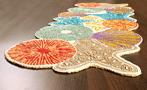 Light & Pro Beaded Seashell Table Runner Orange Blue 13x36 Inch for Holiday Decor