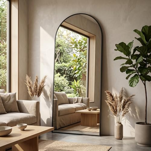 Full Length Floor Mirror with Stand - Arched Modern Design, 58x19 Black - Wall Mount or Standing
