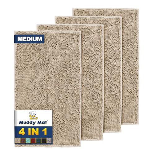 Beige Microfiber Door Mat and Pet Rug 4-Piece Absorbent Non-Slip Bath Kitchen