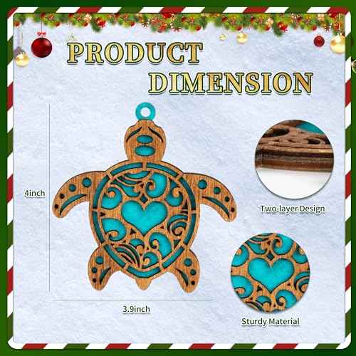 Turtle for Turtle Lover Ocean Beach Themed Xmas Tree Hanging Ornaments Wood Turtle Ornaments for Christmas Tree Gifts for Beach Lover (Turtle Green)