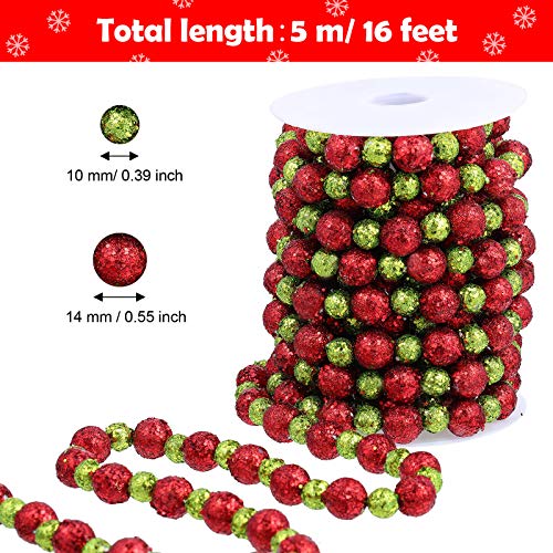 Willbond 16 ft Beaded Christmas Garland with Glitter Beads