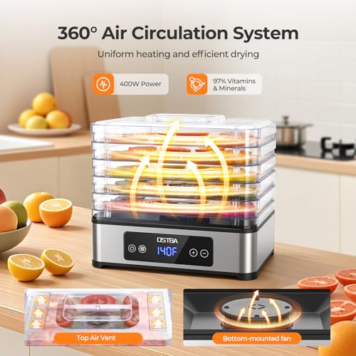 OSTBA Food Dehydrator with 5 Stainless Steel Trays, 160°F Temp Control, 400W