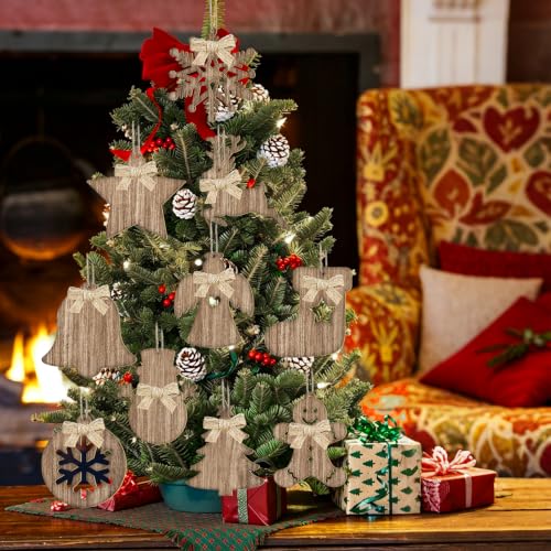 Sophena 10Pcs Wooden Christmas Ornaments Set - Brown Large Snowman Gingerbread Tree Decor