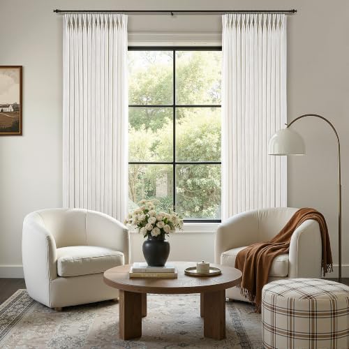 Natural Linen Pinch Pleated Curtains 112 Inch Long, 2 Panels - Pack of 2