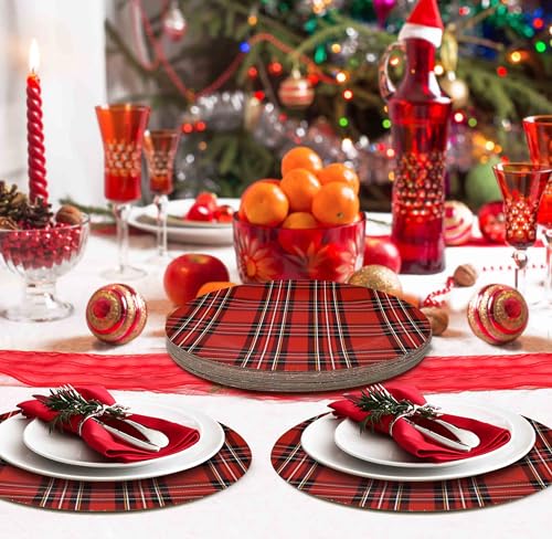13-Inch Buffalo Plaid Disposable Charger Plates, 24 Pack - Red