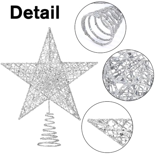 XIMISHOP Silver Glitter Christmas Tree Topper Star - 10 inch Holiday Decor