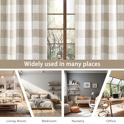 Buffalo Plaid Blackout Curtains 2 Panels W52 x L84 - Taupe Woven Pattern