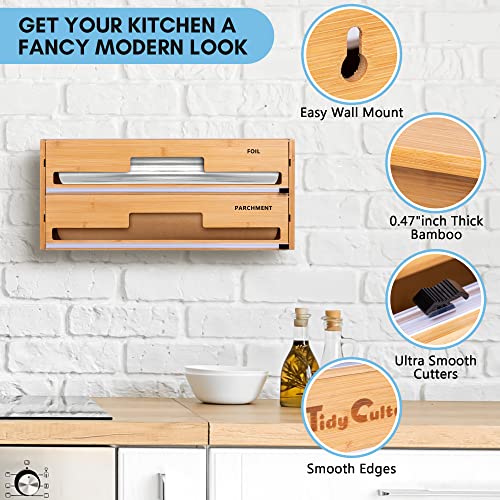 18 Inch Bamboo Foil & Wrap Dispenser with Cutter - Kitchen Organizer