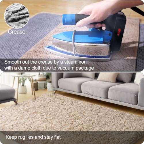 Light Tan 8x10 Shag Area Rug for Living Room - Plush Modern Carpet