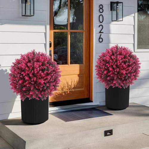 Red Eucalyptus Topiary Ball Tree Set of 2 | 24-inch Artificial Indoor & Outdoor Decor