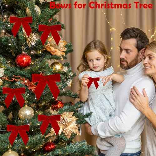 20PCS Velvet Bows Christmas Tree Decorations, 20PCS Jingle Bells & Twist Tie Bows for Crafts, Velvet Ribbon Christmas Bow for Gift Wrapping, Xmas Wreaths Garland, Wedding, Home Decors (Red)