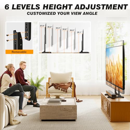 5Rcom Universal Table Top TV Stand for 35-88 Inch Flat & Curved TVs - Height Adjustable, Supports Up to 150 lbs