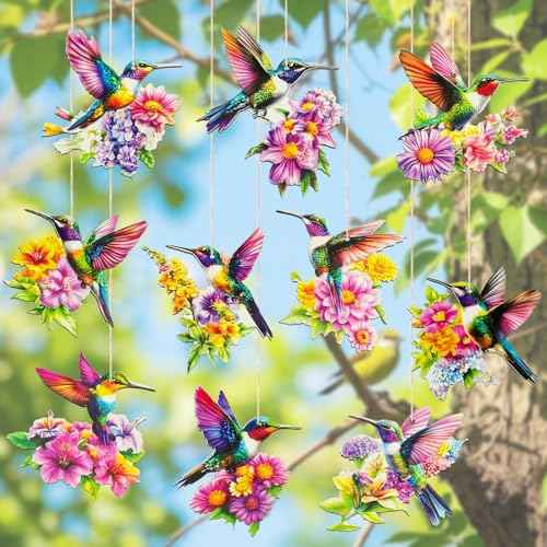 Hummingbird Christmas Ornament Wooden Bird Hanging Decoration Pendant with Hemp Rope for Christmas Tree Decoration Home Party Wall Decor (20PCS)