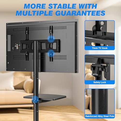 Rfiver Rolling TV Stand with Shelf for 23-65 inch TVs up to 88lbs