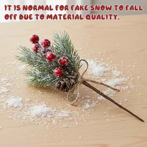 Christmas Floral Picks, 10Pcs 7.8 Inch Red Berry Holly Branches for Crafts, Artificial Christmas Tree Greenery Pick and Garland Decoration