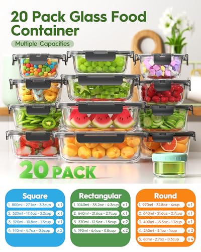 Canfanni 40-Piece Glass Food Storage Container Set with Airtight Lids