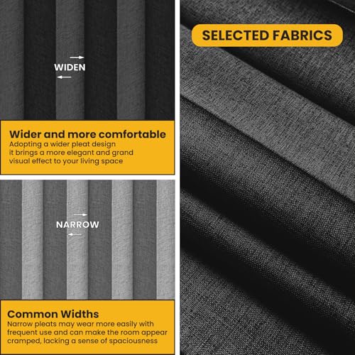 AJAZZ Black Room Divider Curtain Set with Flexible Ceiling Track 100W x 96L