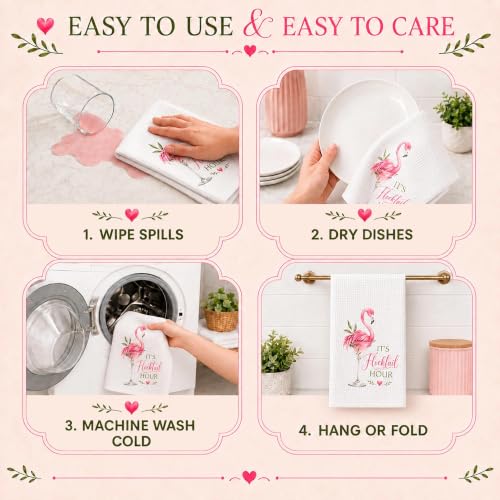LALAWELL Flamingo Kitchen Towels - Pink Flamingo Decor for Summer & Parties