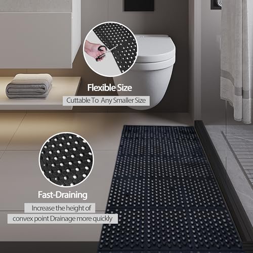 Rubber Floor Mat with Drainage Holes - Anti-Fatigue Non-Slip 83x36in